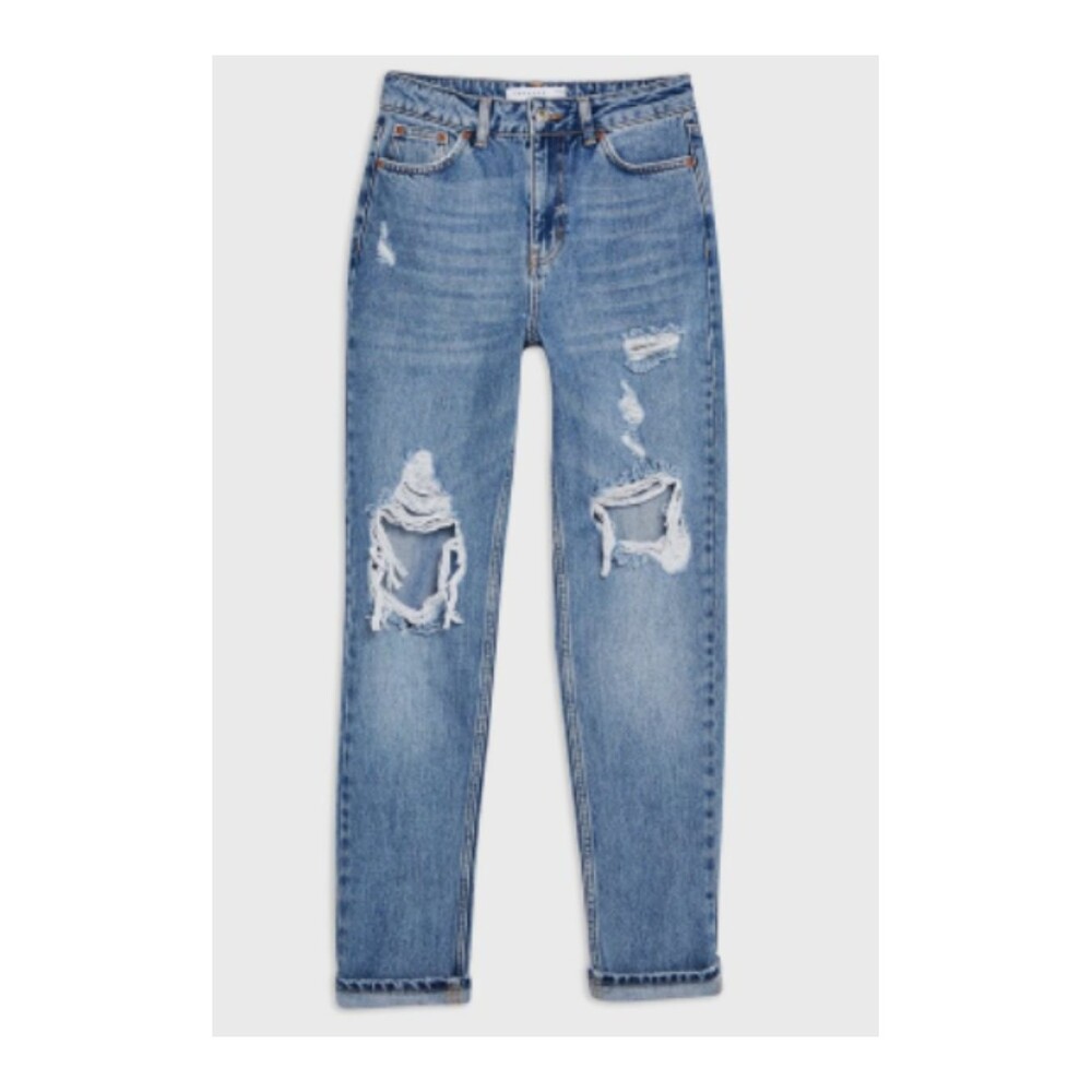TopShop Ripped High Rise Mom Jeans Blue 28 Petite